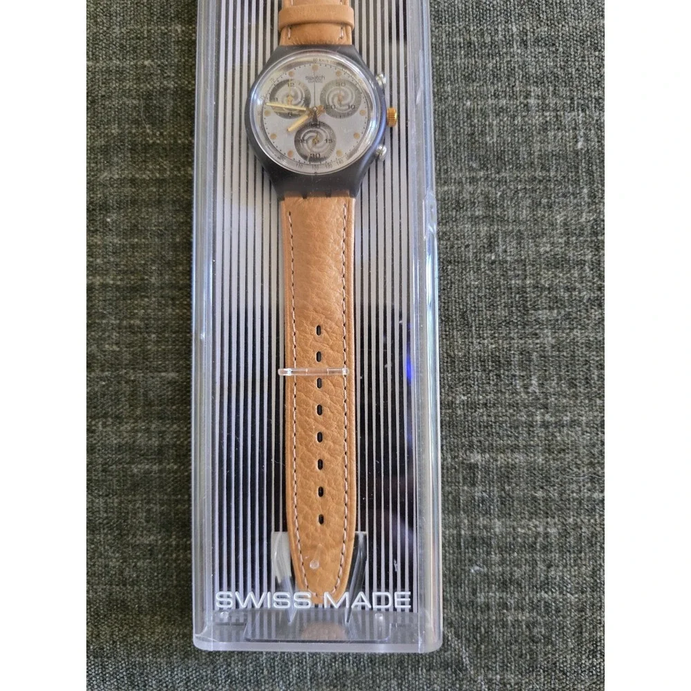 Swatch Chrono Leather Watch Tan Swatch Swiss Made Vintage Watch Dead Stock
